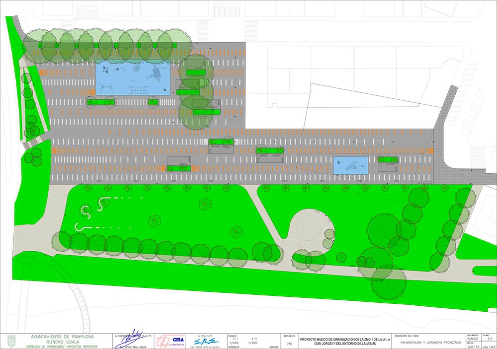 La zona del patinódromo de San Jorge se reurbanizará como una gran plaza, con 4.400 m2 más de espacios verdes, que conectará de forma abierta con el parque fluvial