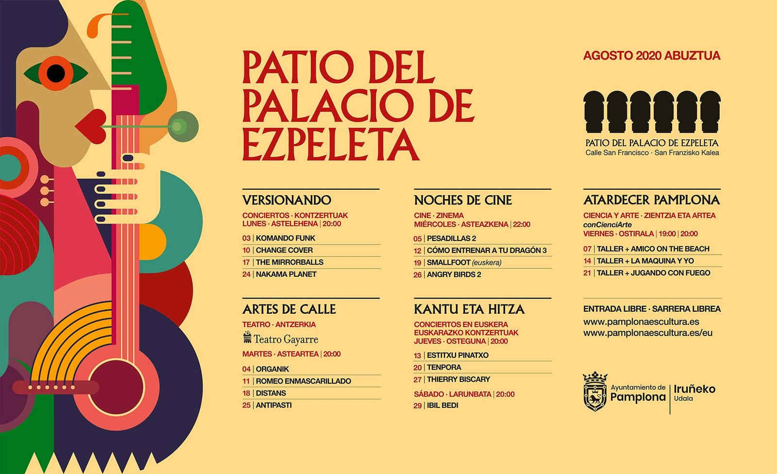 El Festival de las Murallas y la programación de actividades en el patio del Palacio de Ezpeleta proponen más de cuarenta actividades culturales gratuitas al aire libre durante el mes de agosto