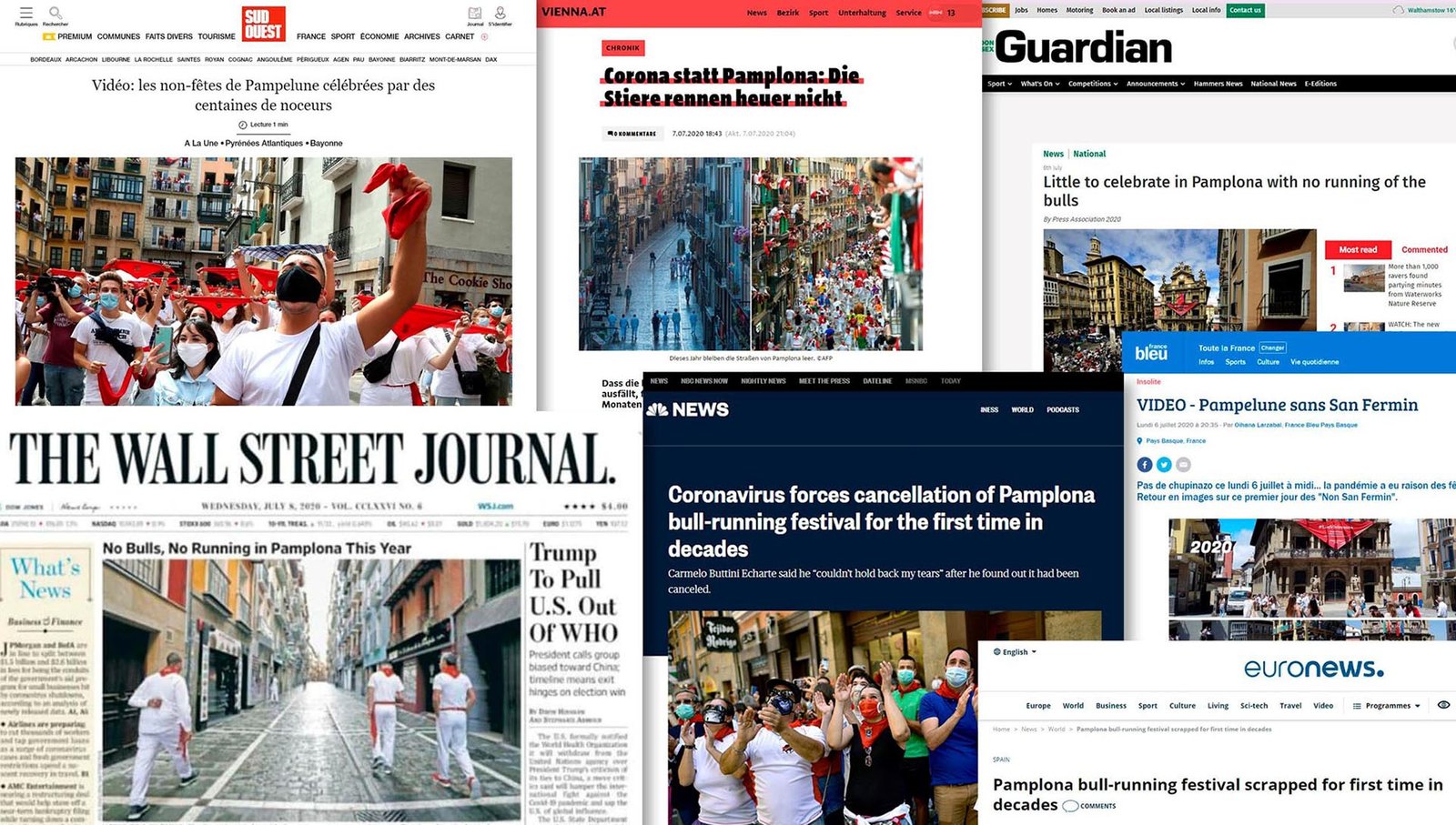 La no celebración de los Sanfermines de este año alcanzó una audiencia acumulada mundial de 1.396 millones, concentrándose la información en los días 6 y 7 de julio