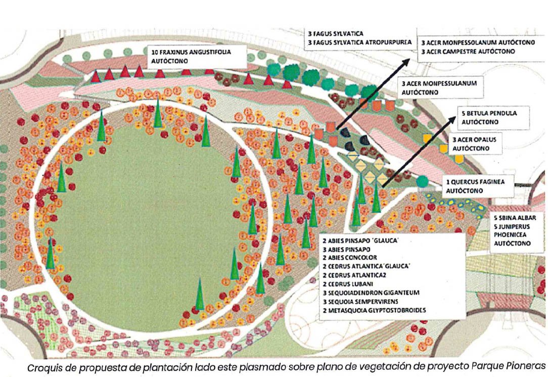 El parque de las Pioneras contará con un bosquete de coníferas y otros arbustos en su gran pradera circular e inmediaciones, frente a las casas del Soto de Lezkairu