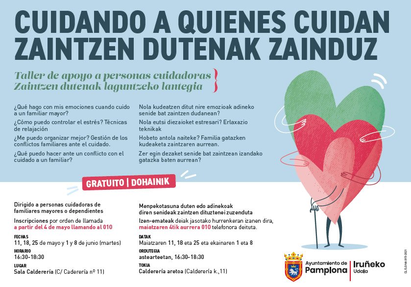 El Ayuntamiento de Pamplona organiza un taller gratuito para personas cuidadoras no profesionales que se ocupan de familiares mayores o dependientes