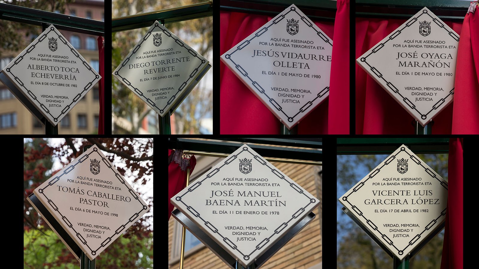 Pamplona recuerda a siete víctimas de ETA asesinadas en la ciudad con la colocación de sendas placas de homenaje en los lugares donde perdieron la vida