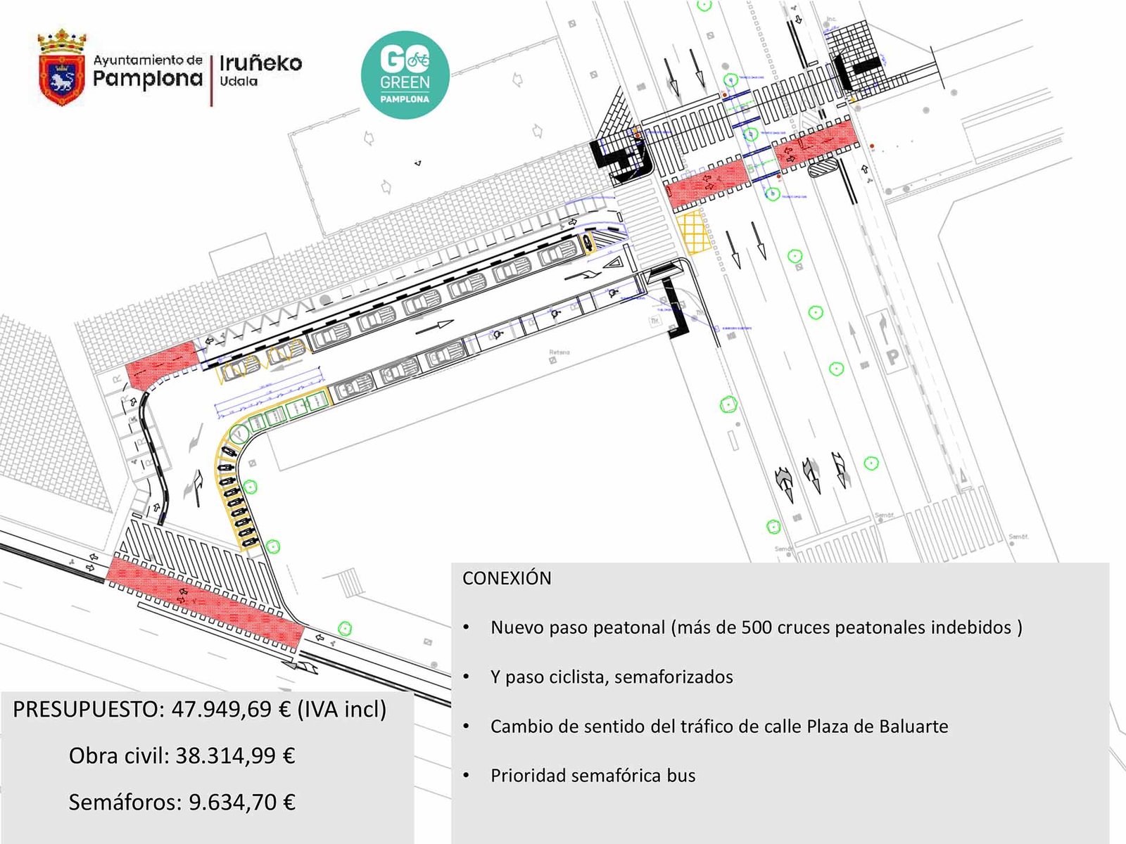 La semana que viene comenzarán las obras de conexión del carril bici entre la calle Yanguas y Miranda y la avenida del Ejército, mejorando la seguridad peatonal