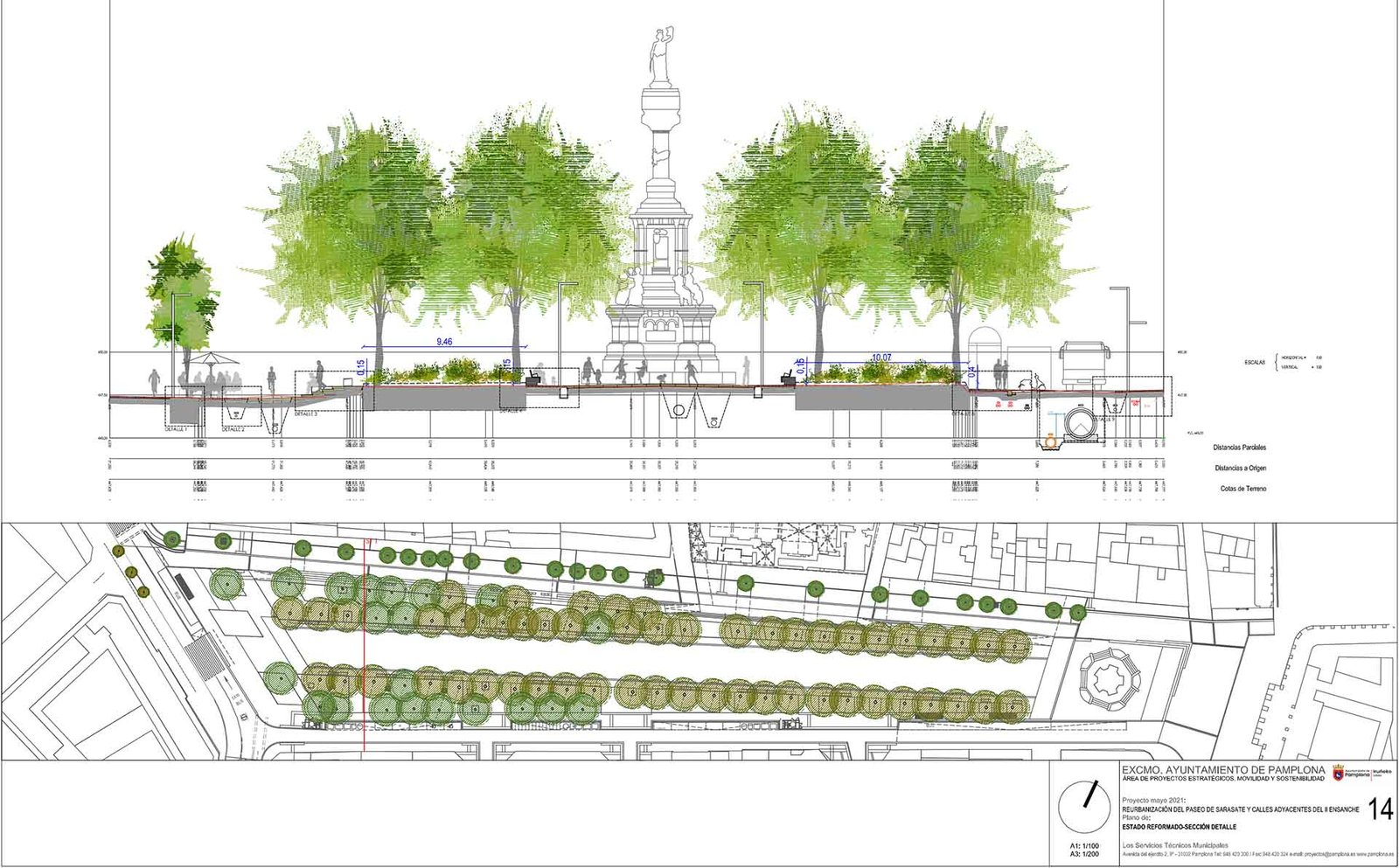 La reurbanización del paseo de Sarasate generará nuevos pasos transversales y zonas de estancia que multiplicarán la permeabilidad entre Casco Antiguo y Ensanches