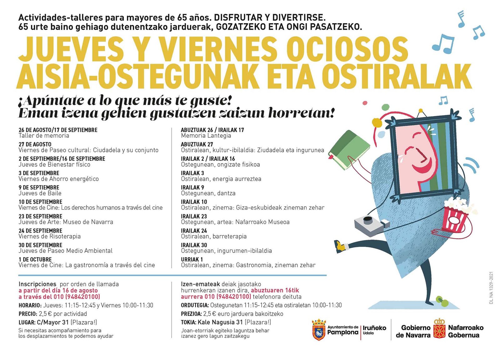 Abiertas inscripciones para los ‘Jueves y viernes ociosos’ con propuestas de paseos, cine, baile o arte para que disfruten y se diviertan las personas mayores de 65 años