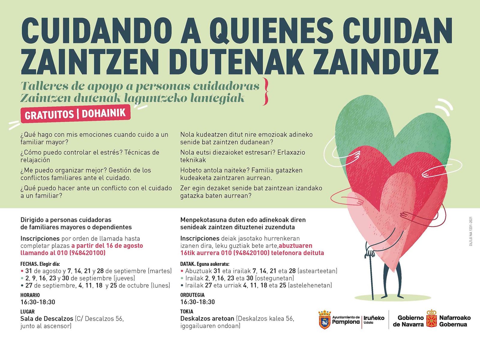 El lunes comienzan las inscripciones para tres talleres gratuitos dirigidos a personas cuidadoras no profesionales que se ocupan de familiares mayores o dependientes