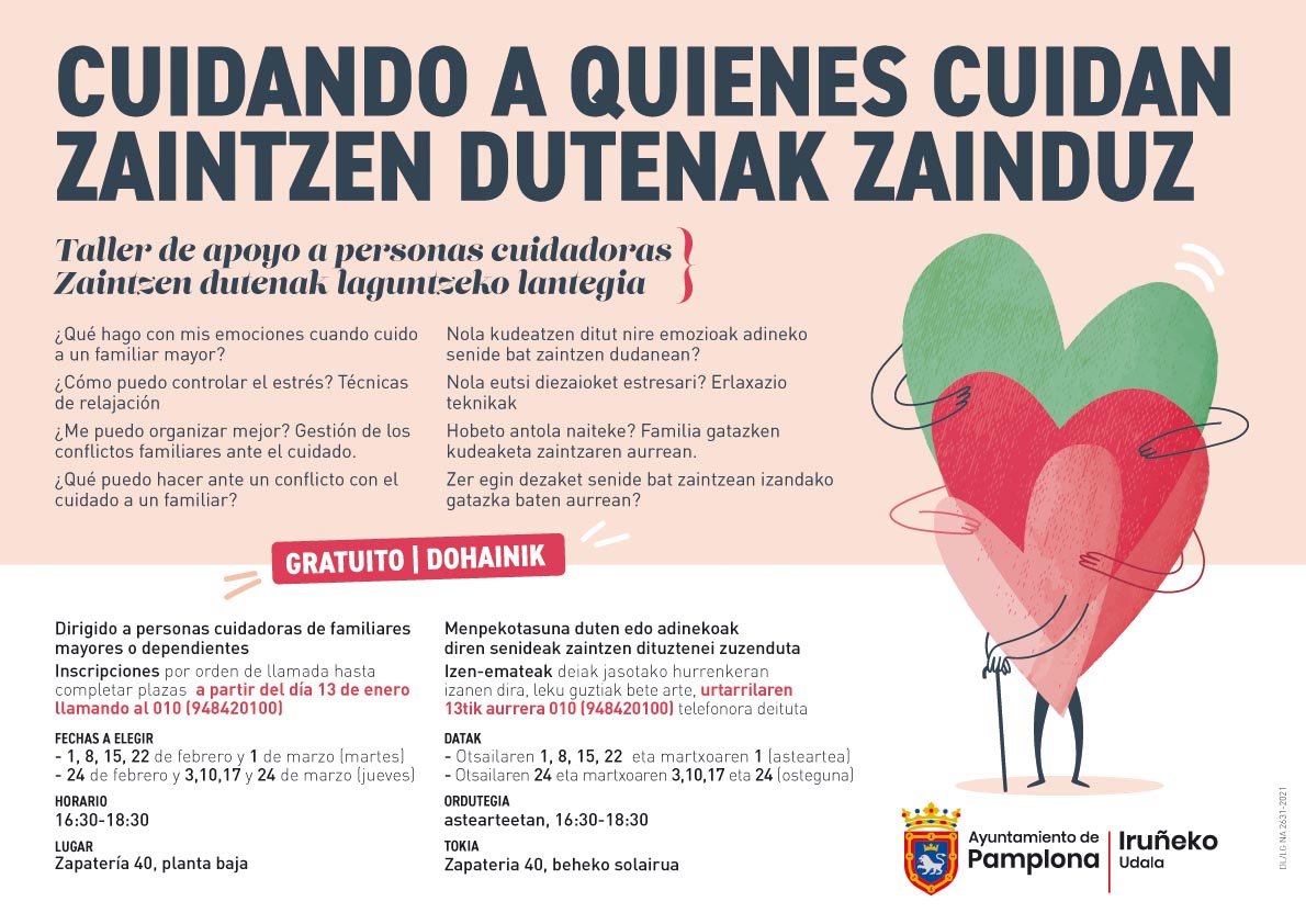 Quedan plazas libres para el taller gratuito dirigido a personas cuidadoras no profesionales, familiares de mayores o dependientes que comienza el 24 de febrero