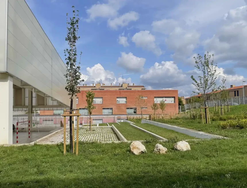 Los centros escolares Mendigoiti y El Lago de Mendillorri cuentan con un nuevo patio naturalizado con praderas, árboles y arbustos y “gradas-bancal”