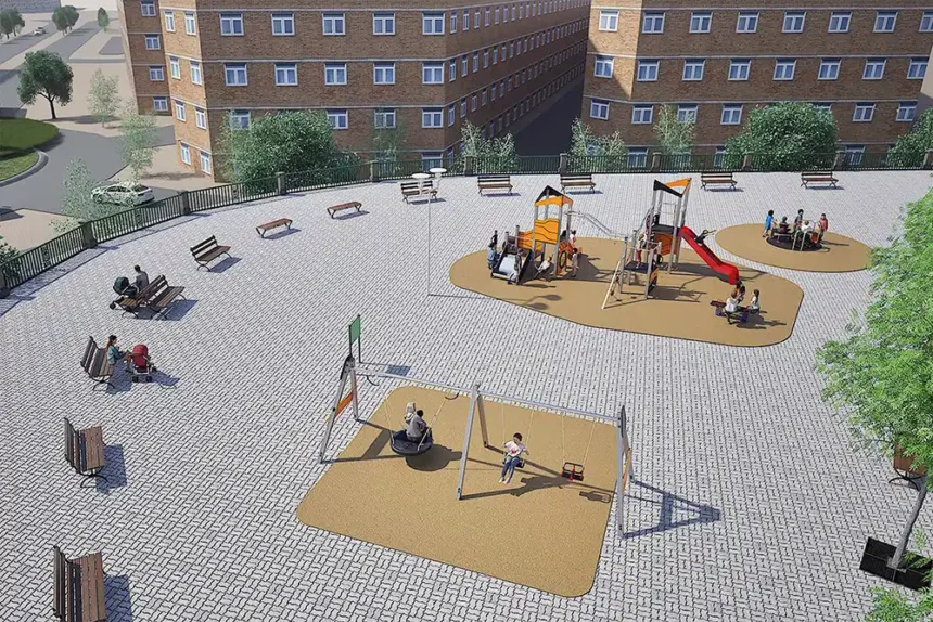 Recreación parque infantil Monjardín